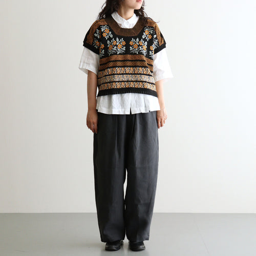 Flower Jacquard Knit Blouse #Black [261807]