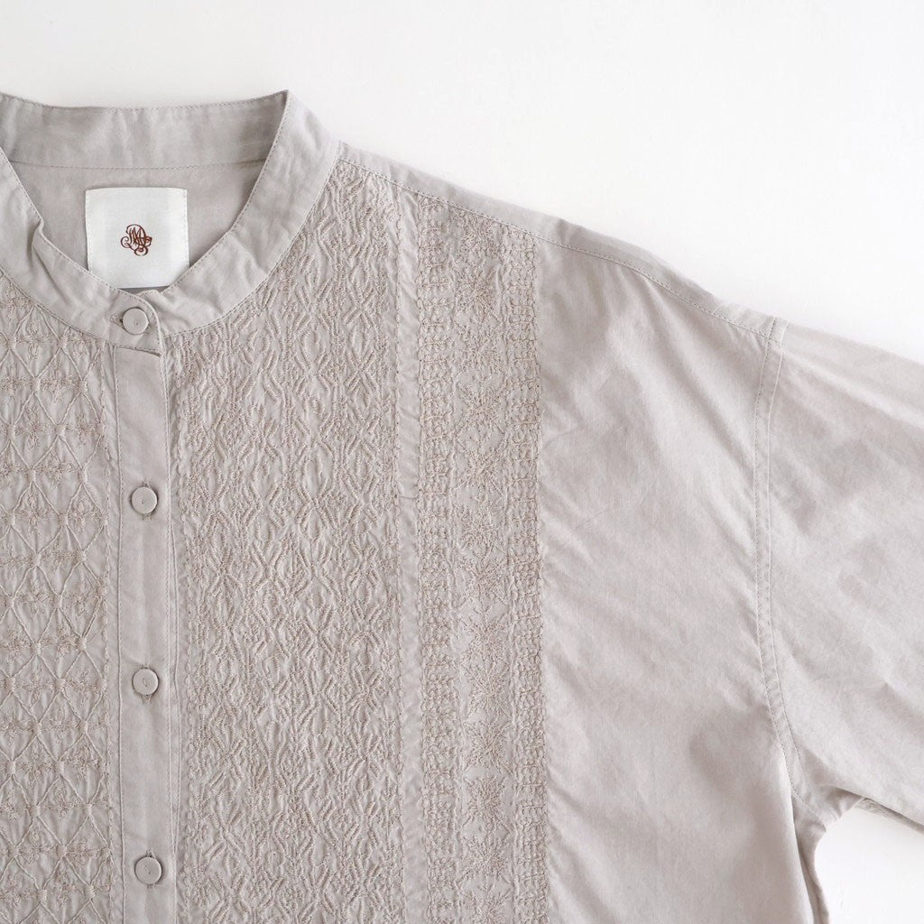 60s ORGANIC CAMBRIC WITH EMB BANDED COLLAR EMB SHIRT #9200 LT GREY [NMDS26221]