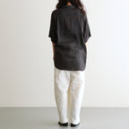 AUTO LOOM LINEN/COTTON PLAIN OVERDYE OPEN COLLAR S/SL SHIRTS #991D C.BLACK [IMDSH2612LCD]