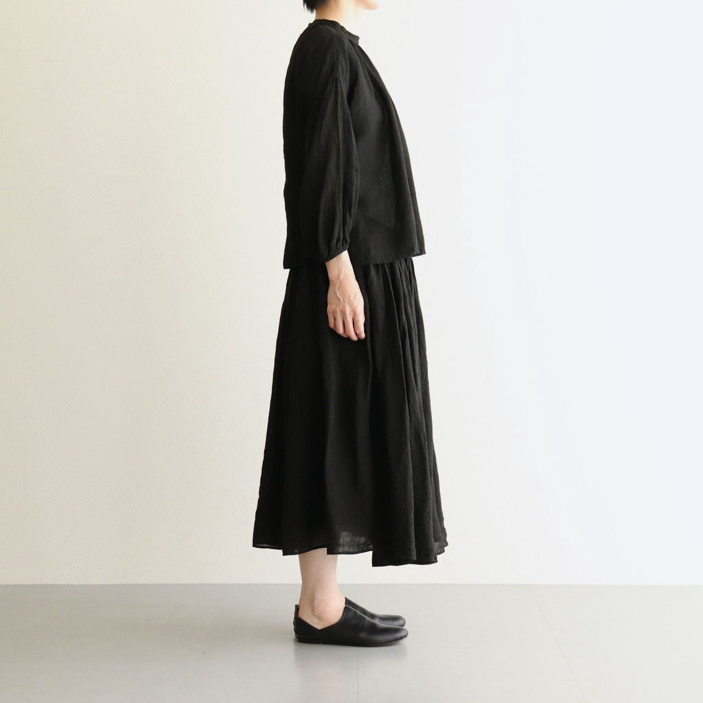 LINEN HEMP SMOCK BLOUSE #Black [no.7421]