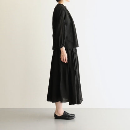 LINEN HEMP SMOCK BLOUSE #Black [no.7421]