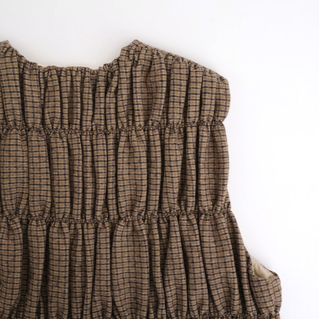 COTTON WOOL SHIRRING VEST #Check [no.7701]