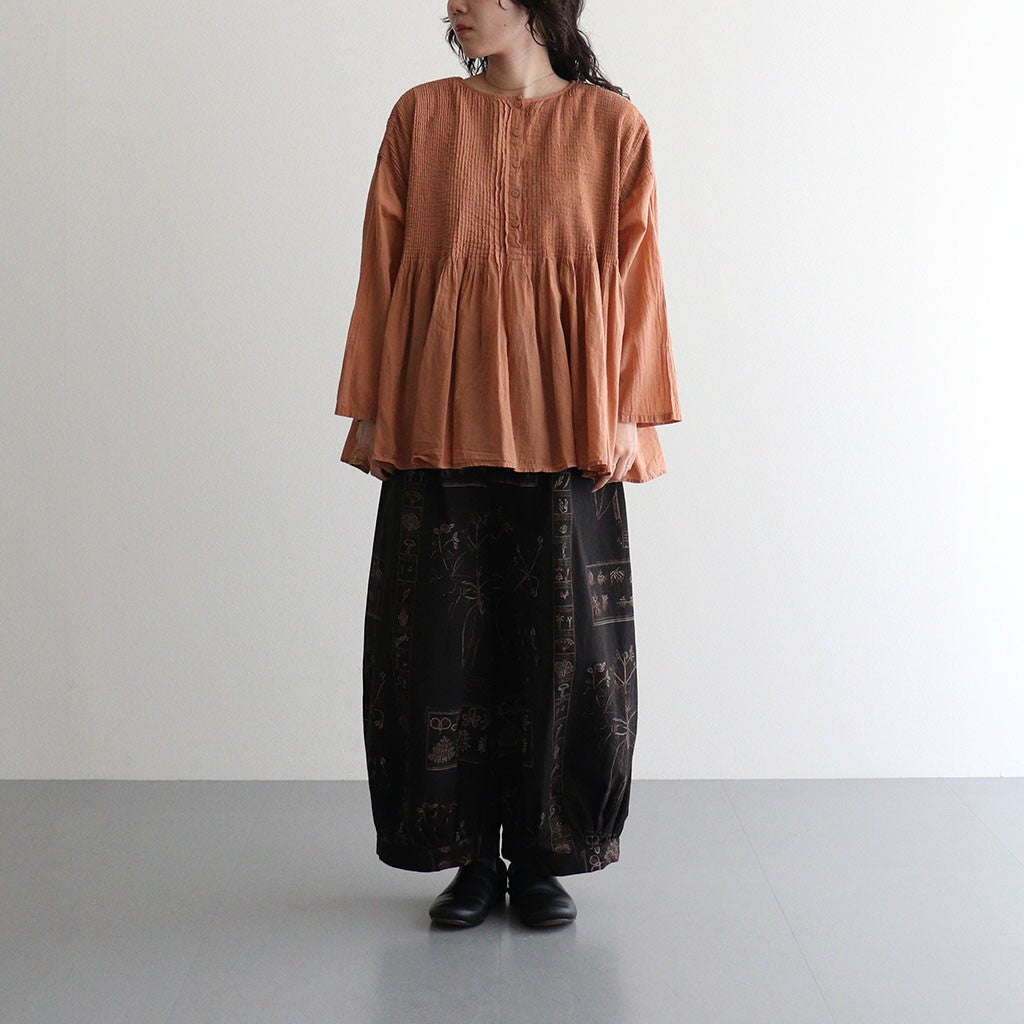 80s ORGANIC VOILE STRIPE (OVERDYE) CREW-NECK 3/4 SL SHIRT WITH MINI PINTUCK #6700 DK.ORANGE [NMDS26511D]