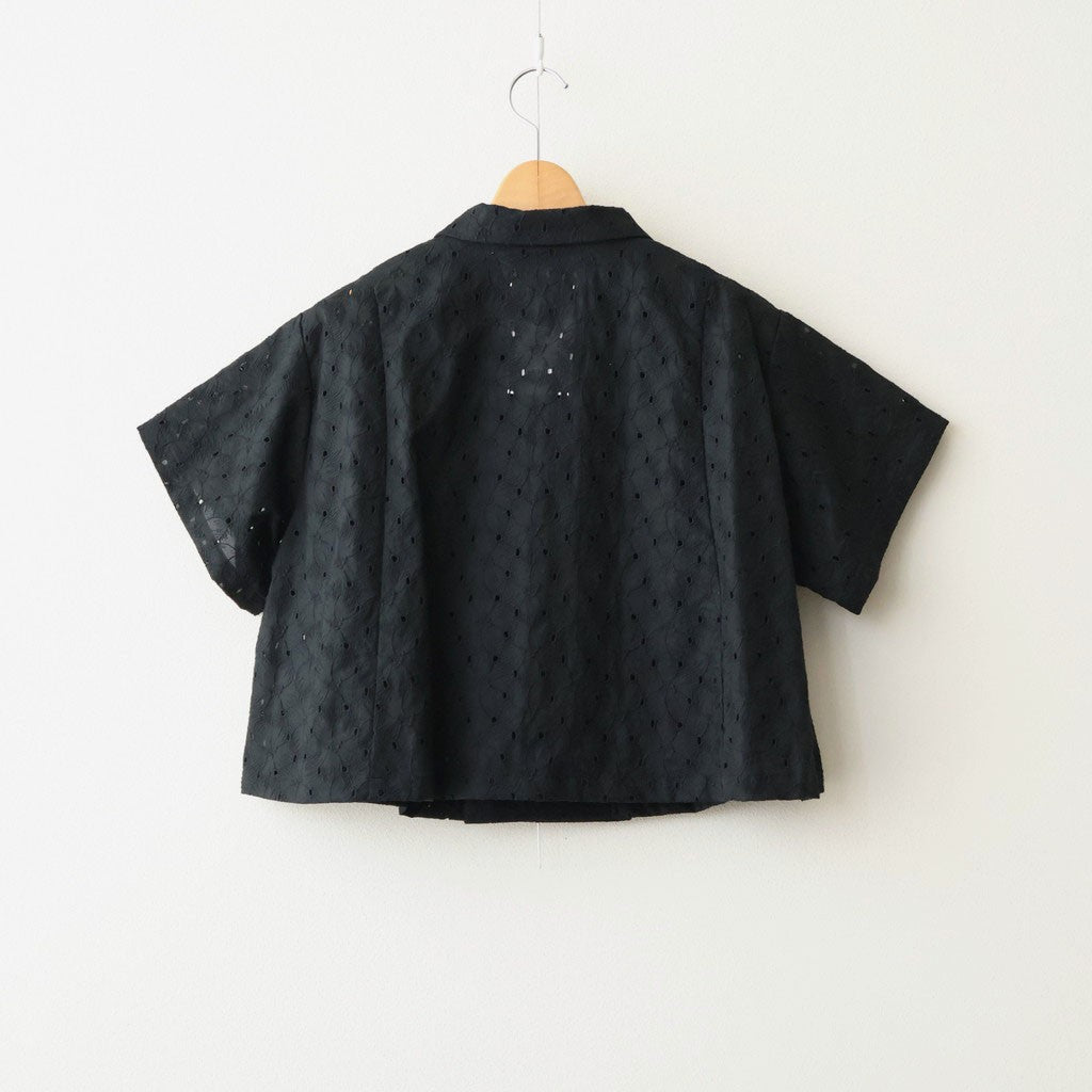 ⼼の花苑 Open-collar cropped overshirt #black [TLF-226-SH007-ec]