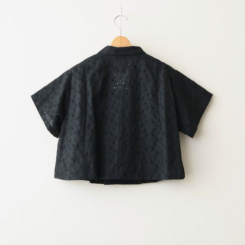 ⼼の花苑 Open-collar cropped overshirt #black [TLF-226-SH007-ec]