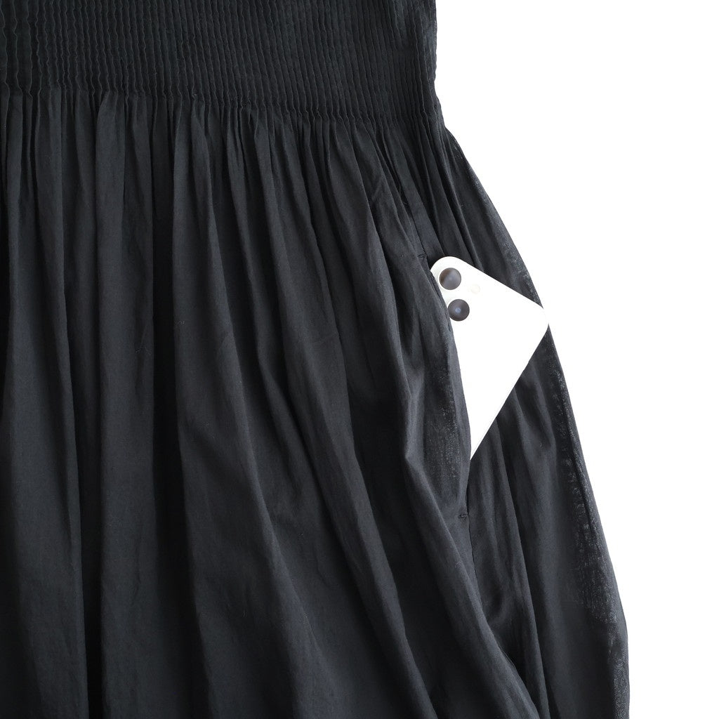 80s ORGANIC COTTON VOILE CREW-NECK HALF/SLEEVE DRESS WITH MINI PINTUCK #9900 BLACK [NMDS26243]