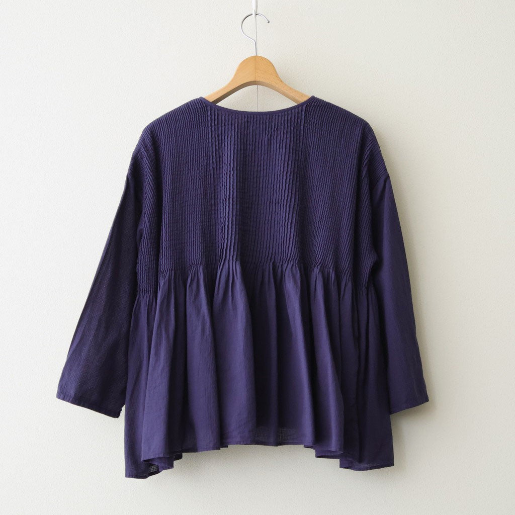 80s ORGANIC MICRO CHECK OVERDYE CREW-NECK BUTTON SHIRT WITH MINI PINTUCK #2813 PURPLE (D.PURPLE) [NMDS26233D]