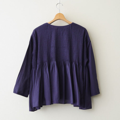 80s ORGANIC MICRO CHECK OVERDYE CREW-NECK BUTTON SHIRT WITH MINI PINTUCK #2813 PURPLE (D.PURPLE) [NMDS26233D]