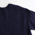 80s ORGANIC DOBIE CHECK(OVERDYE) CREW-NECK P/O HALF/SL SHIRT WITH PINTUCK #2813 D.PURPLE [NMDS25251D]