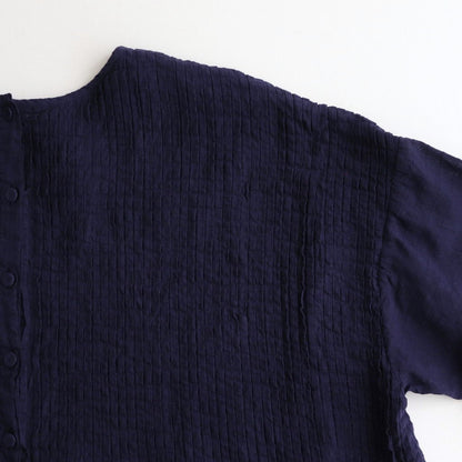 80s ORGANIC DOBIE CHECK(OVERDYE) CREW-NECK P/O HALF/SL SHIRT WITH PINTUCK #2813 D.PURPLE [NMDS25251D]