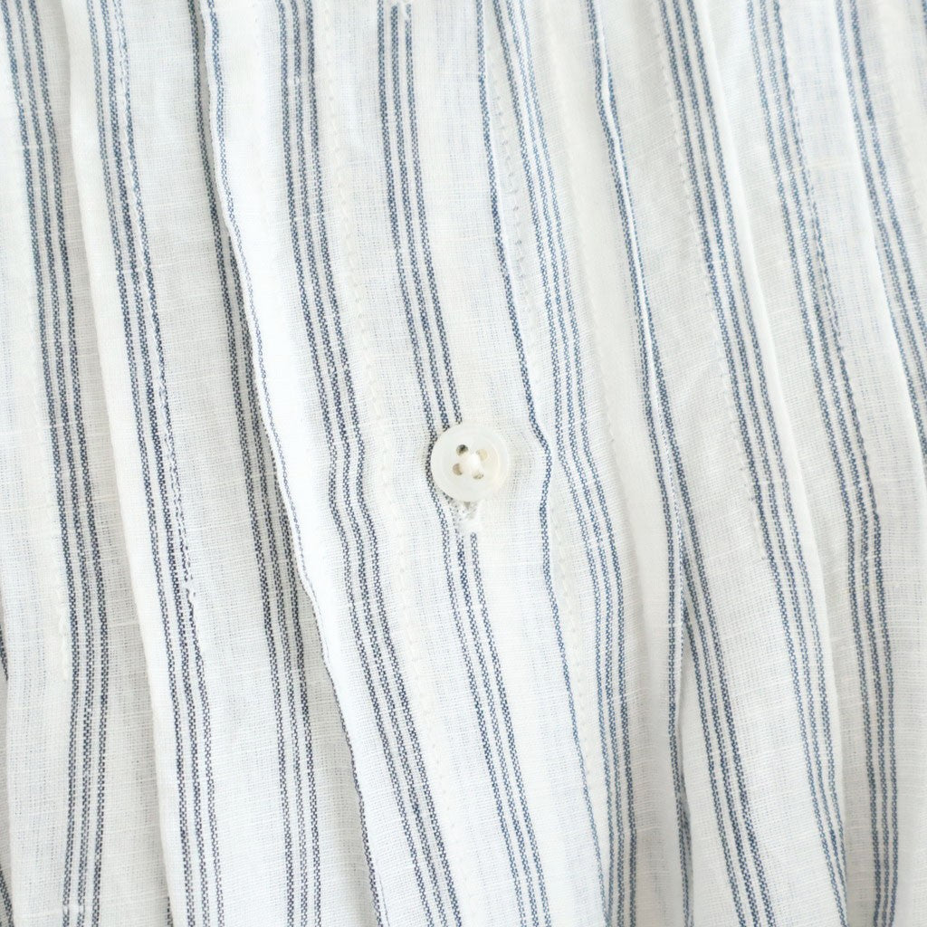 60s AUTO LOOM COTTON/LINEN STRIPE BANDED COLLAR FRENCH/SL PINTUCK SHIRTS #9139 OFF.WHITE/NAVY STRIPE [INSL26331]