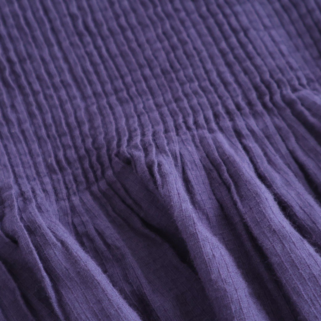 80s ORGANIC MICRO CHECK OVERDYE CREW-NECK BUTTON SHIRT MAXI DRESS WITH MINI PINTUCK #2813 PURPLE (D.PURPLE) [NMDS26234D]