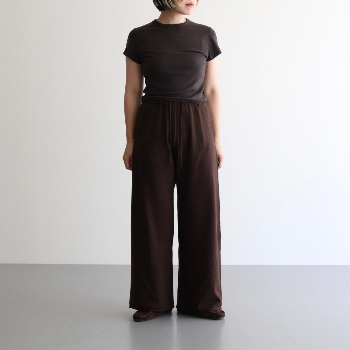 brushed silk cotton wide straight pants #dark brown [WVFL-UW103]