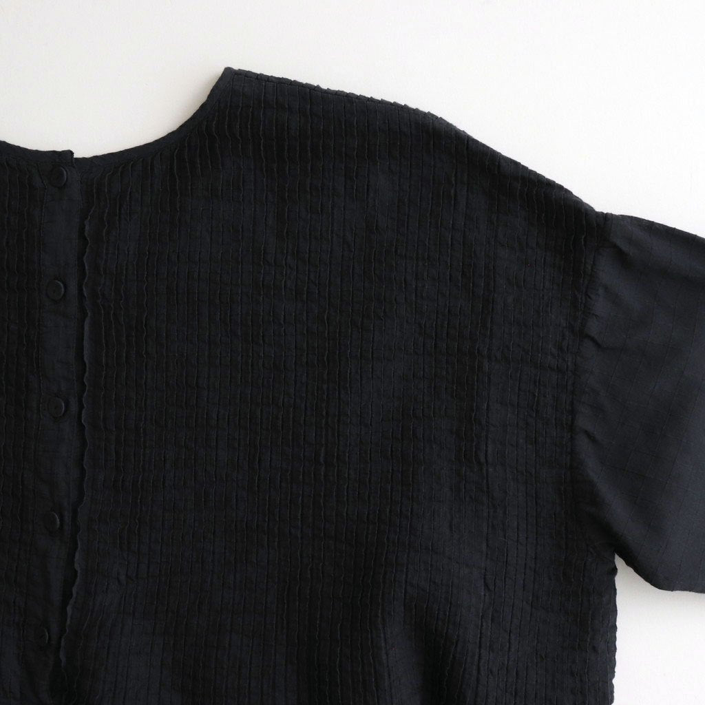 80s ORGANIC DOBIE CHECK(OVERDYE) CREW-NECK P/O HALF/SL SHIRT WITH PINTUCK #9971 O.BLACK [NMDS25251D]