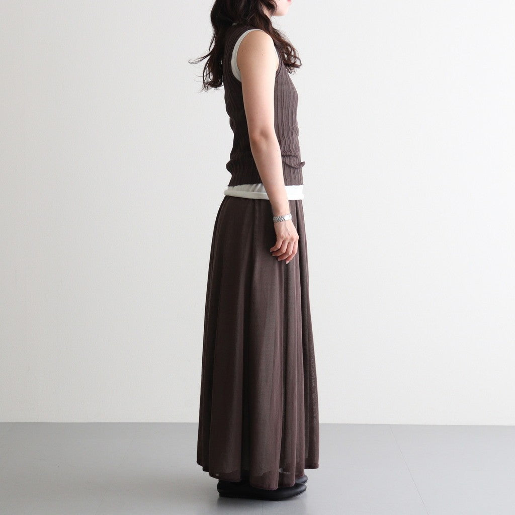 high-twisted cotton sheer knit layered sleeveless top #charcoal brown × mist green [WXSP-UW138]