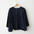 80s ORGANIC VOILE STRIPE (OVERDYE) CREW-NECK 3/4 SL SHIRT WITH MINI PINTUCK #3960 MARINE [NMDS26511D]