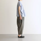 80s COTTON VOILE PLAIN BANDED COLLAR FRENCH/SL PINTUCK SHIRT #3300 SAX BLUE [NSL25042]