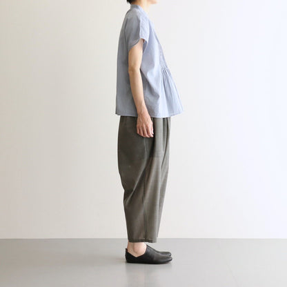 80s COTTON VOILE PLAIN BANDED COLLAR FRENCH/SL PINTUCK SHIRT #3300 SAX BLUE [NSL25042]
