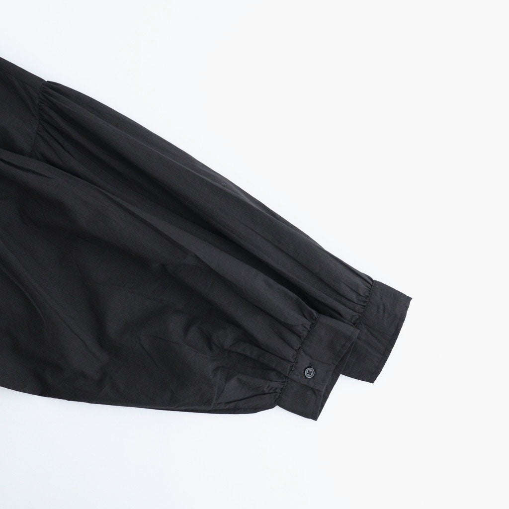 60s COTTON CAMBRIC PLAIN WITH LACE LACE & STRING COLLAR GATHERED SHIRT #9900 BLACK [NSL26552]