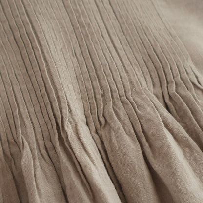 HANDWOVEN HEAVY COTTON PLAIN BACK OPENING STAND COLLAR SHIRT WITH MINI PINTUCK #8300 BEIGE/BLACK SELVAGE [INMDS25722]
