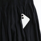 80s ORGANIC DOBIE CHECK(OVERDYE) BANDED COLLAR MAXI DRESS WITH PINTUCK #9971 O.BLACK [NMDS25254D]