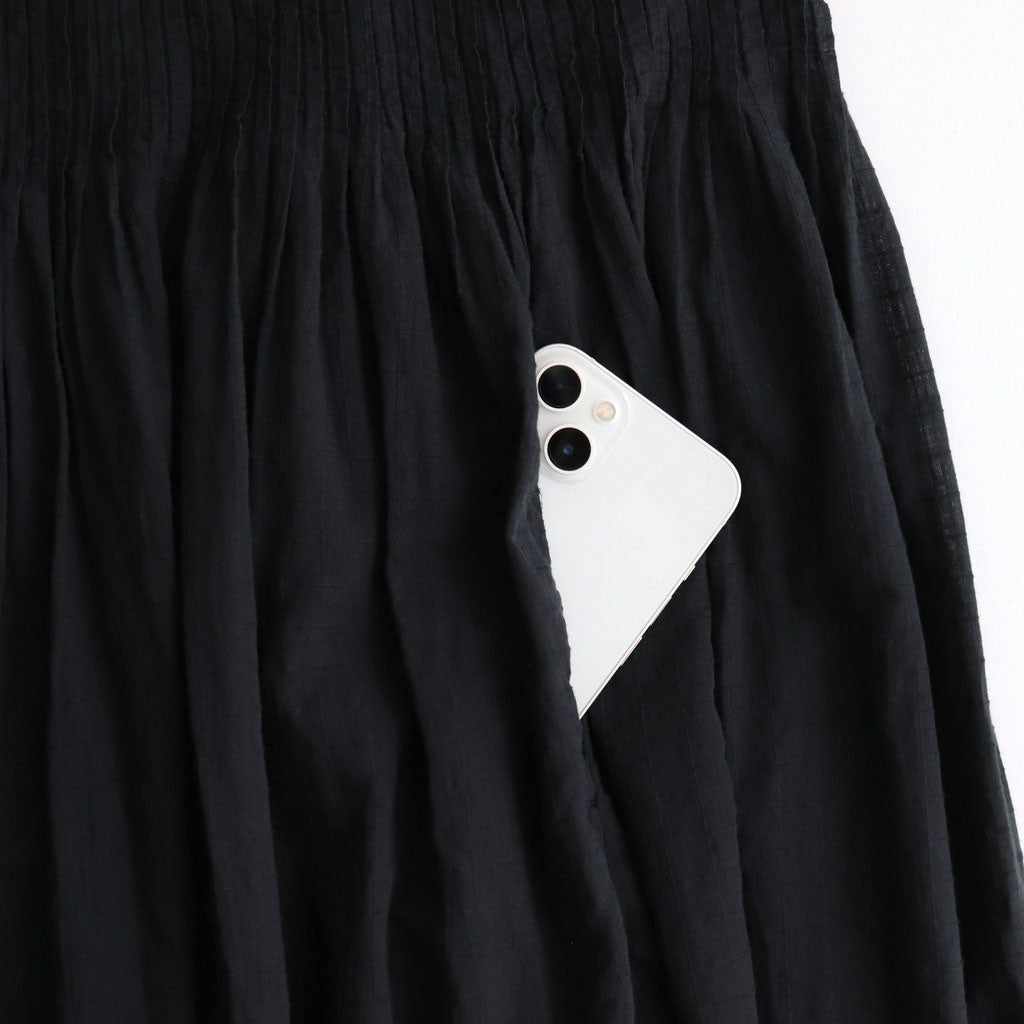 80s ORGANIC DOBIE CHECK(OVERDYE) BANDED COLLAR MAXI DRESS WITH PINTUCK #9971 O.BLACK [NMDS25254D]