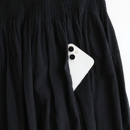 80s ORGANIC DOBIE CHECK(OVERDYE) BANDED COLLAR MAXI DRESS WITH PINTUCK #9971 O.BLACK [NMDS25254D]