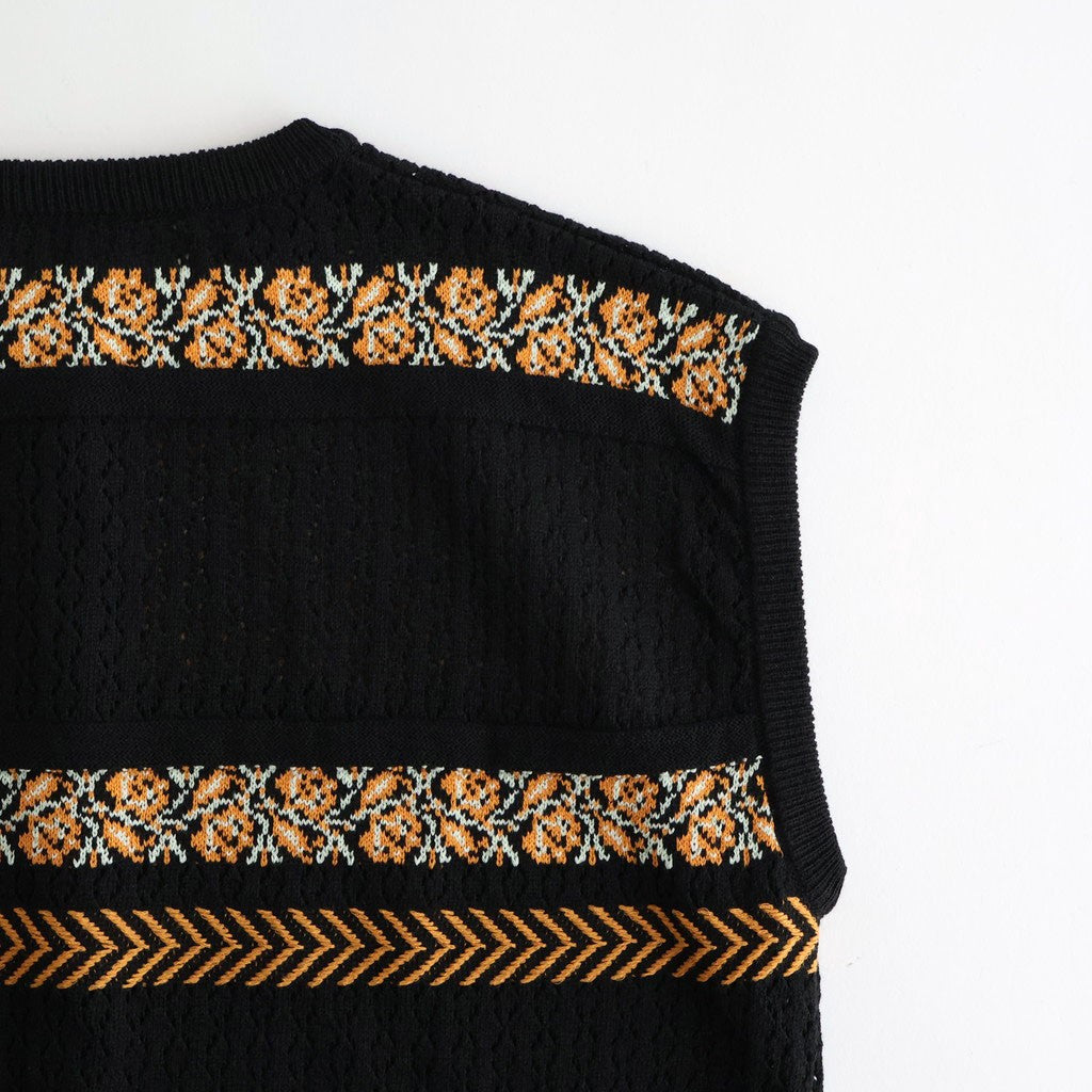 Flower Jacquard Knit Vest #Black [261806]