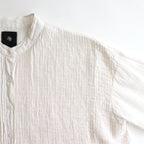 80s ORGANIC DOBIE CHECK(OVERDYE) BANDED COLLAR MAXI DRESS WITH PINTUCK #9170 MINRAL WHITE [NMDS25254D]