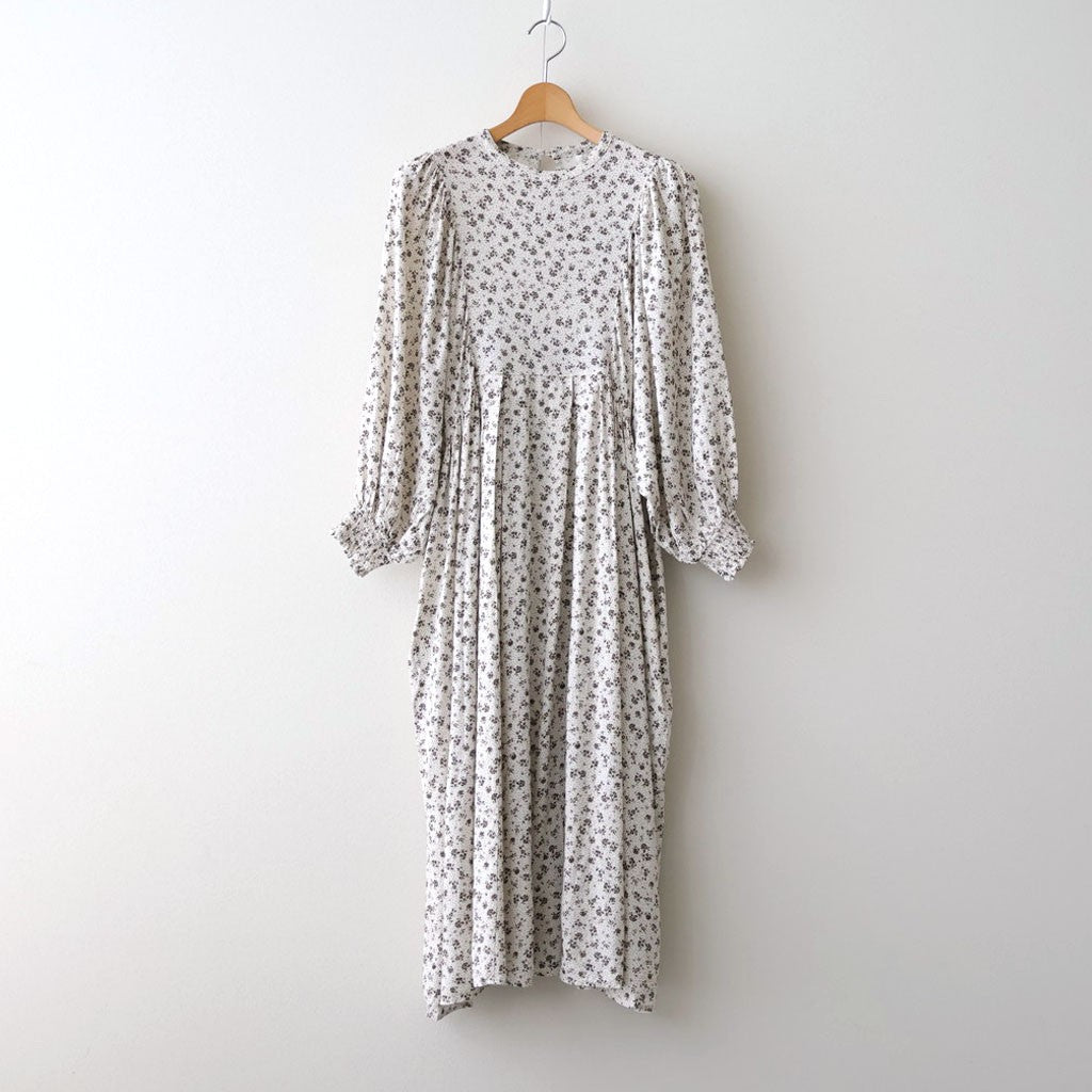 フラワープリント/ナチュラルタイプライター バンドカラータックギャザーOP #011 フラワードットオフ [PA260OP030]