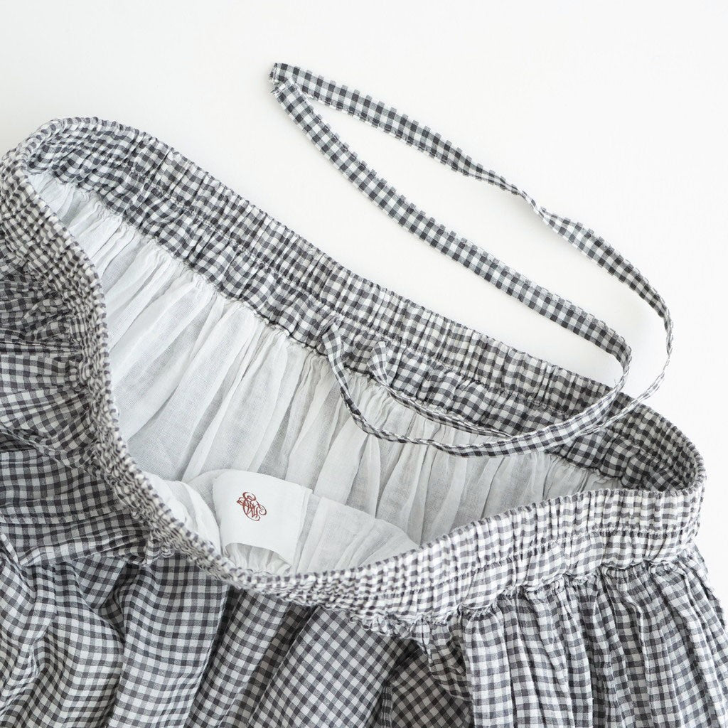 HANDWOVEN COTTON/SILK SMALL GINGHAM CHECK GATHERED SKIRT #9691 GREY(OFF.WHITE×GREY) [INMDS26026]