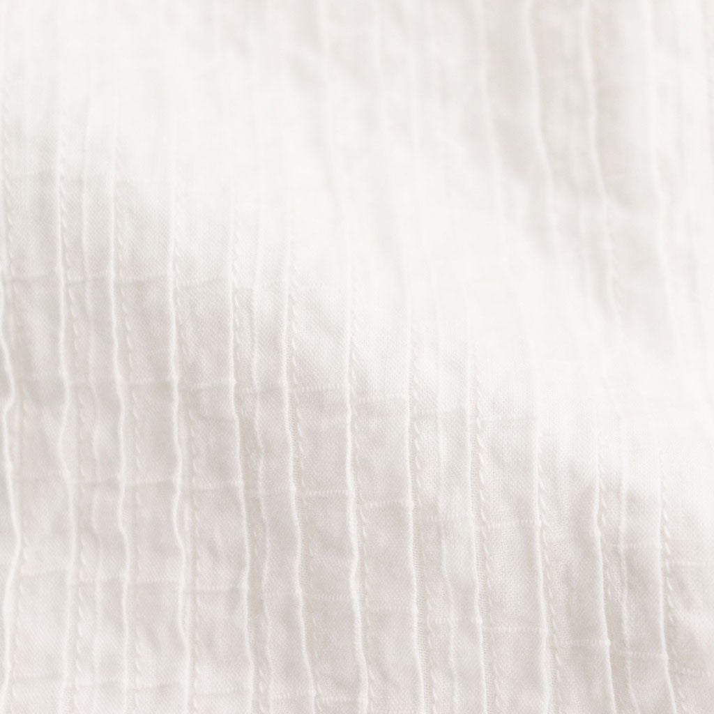 80s ORGANIC DOBIE CHECK(OVERDYE) BANDED COLLAR MAXI DRESS WITH PINTUCK #9170 MINRAL WHITE [NMDS25254D]