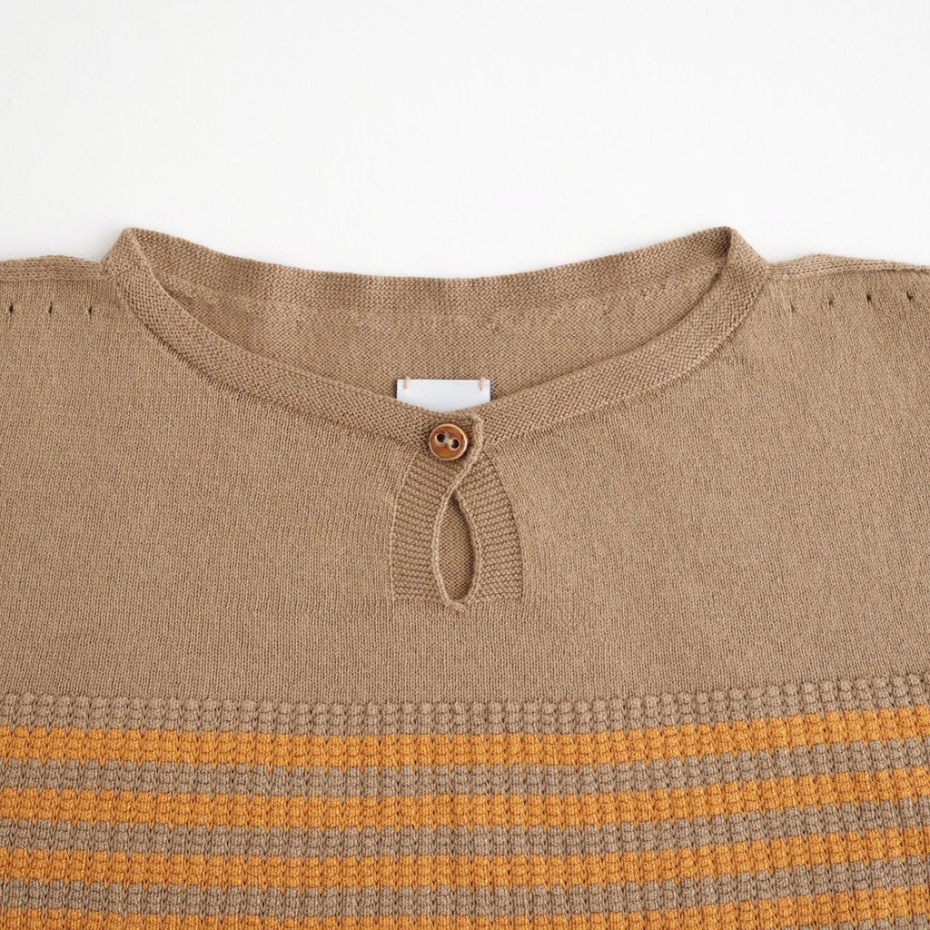 Stripe Long-sleeved Tee #Beige x Orange [Oni068]