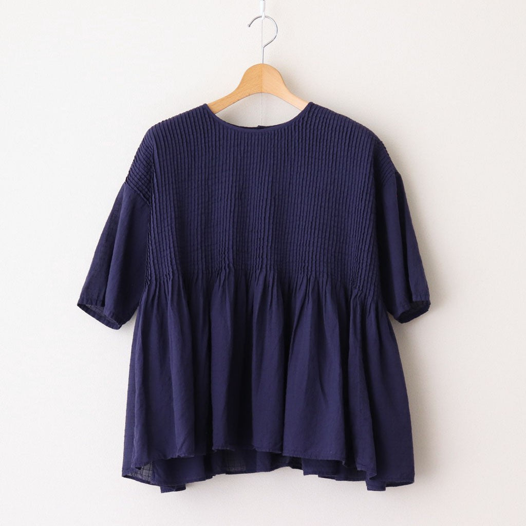 80s ORGANIC DOBIE CHECK(OVERDYE) CREW-NECK P/O HALF/SL SHIRT WITH PINTUCK #2813 D.PURPLE [NMDS25251D]