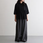 80s POWER LOOM LINEN CHECK WIDE PANTS #9890 OFF BLACK x WHITE CHECK [NMDS26285]