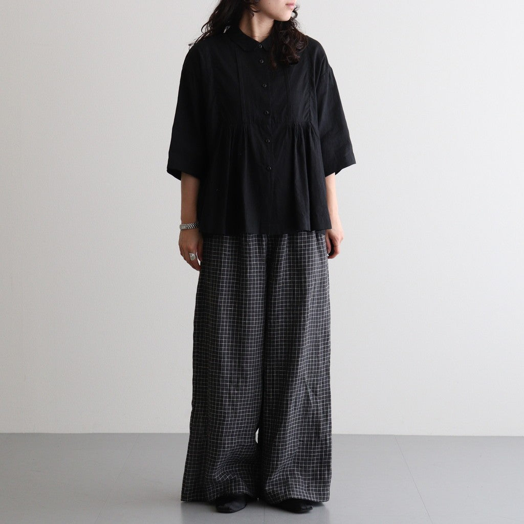 80s POWER LOOM LINEN CHECK WIDE PANTS #9890 OFF BLACK x WHITE CHECK [NMDS26285]