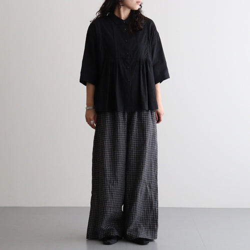 80s POWER LOOM LINEN CHECK WIDE PANTS #9890 OFF BLACK x WHITE CHECK [NMDS26285]