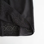 80s VOILE PLAIN WITH CUT WORK LACE BANDED COLLAR PINTUCK SHIRTS #9900 BLACK [INSL26341]