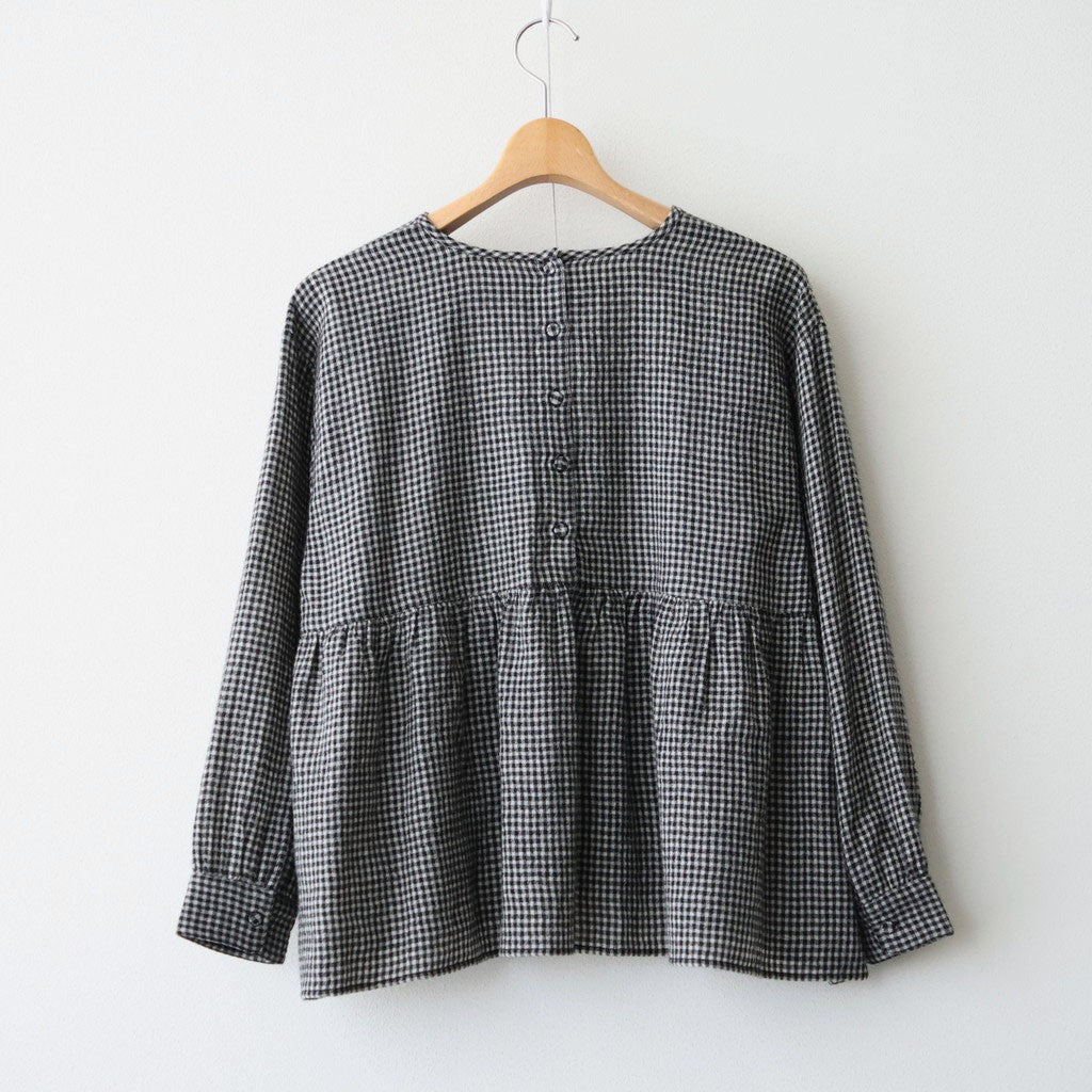 BOILE WOOL SMALL GINGHAM CHECK GATHERED CREW NECK PULLOVER #9981 BLK (BLACK/ECRU SAND CHECK) [NMDS26582]