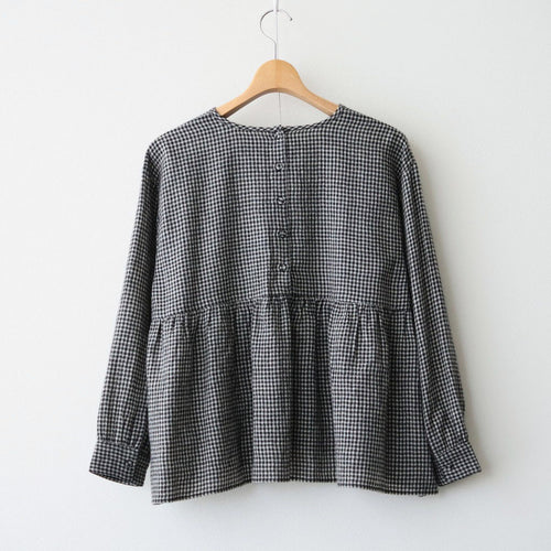 BOILE WOOL SMALL GINGHAM CHECK GATHERED CREW NECK PULLOVER #9981 BLK (BLACK/ECRU SAND CHECK) [NMDS26582]
