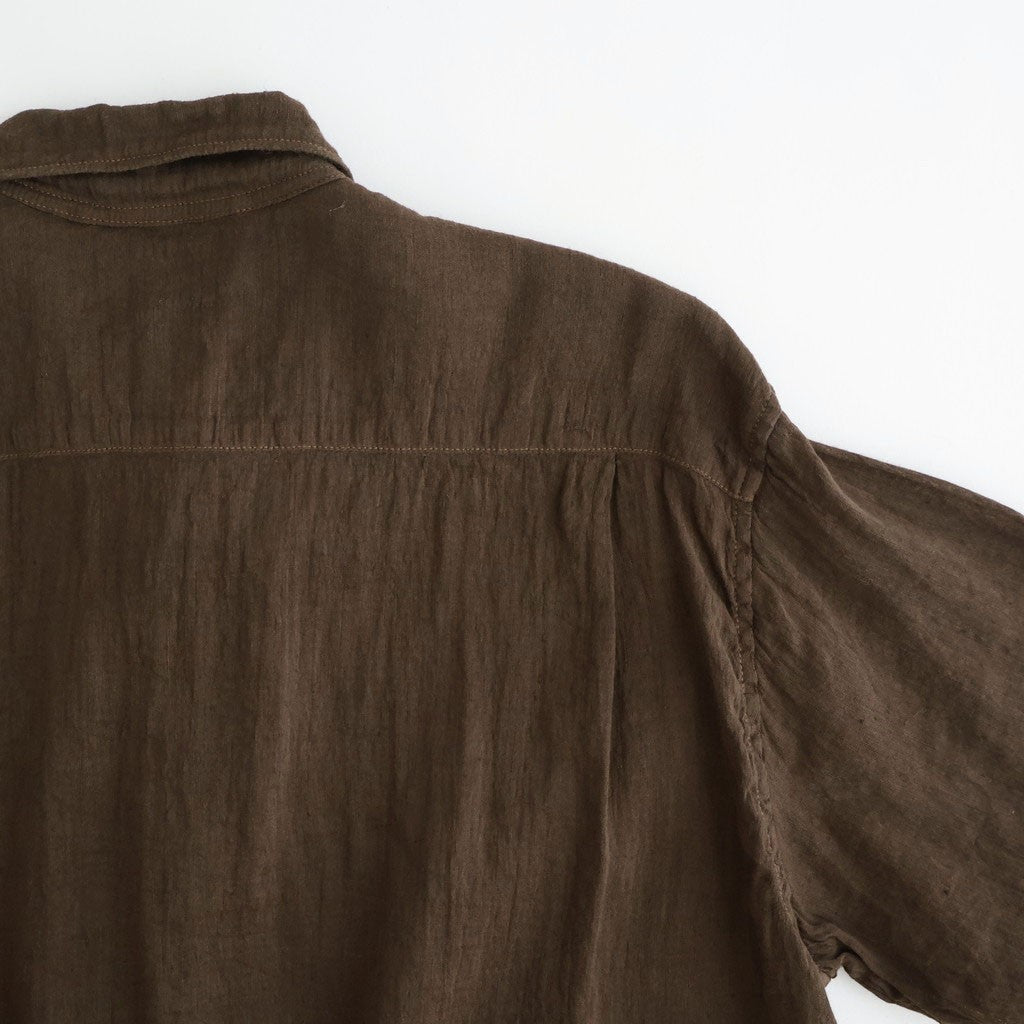 AUTO LOOM LINEN/COTTON PLAIN OVERDYE OPEN COLLAR S/SL SHIRTS #8960 C.BROWN [IMDSH2612LCD]