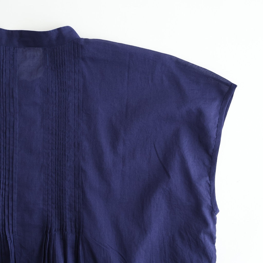 80s COTTON VOILE PLAIN BANDED COLLAR FRENCH/SL PINTUCK SHIRT #3800 NVY (BRIGHT NAVY) [NSL26022]