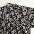 80s VOILE TWO TONE FLOWER PRINT GATHERED SMOCK #9982 BLACK x Lt BEIGE PRINT [NSL25082]
