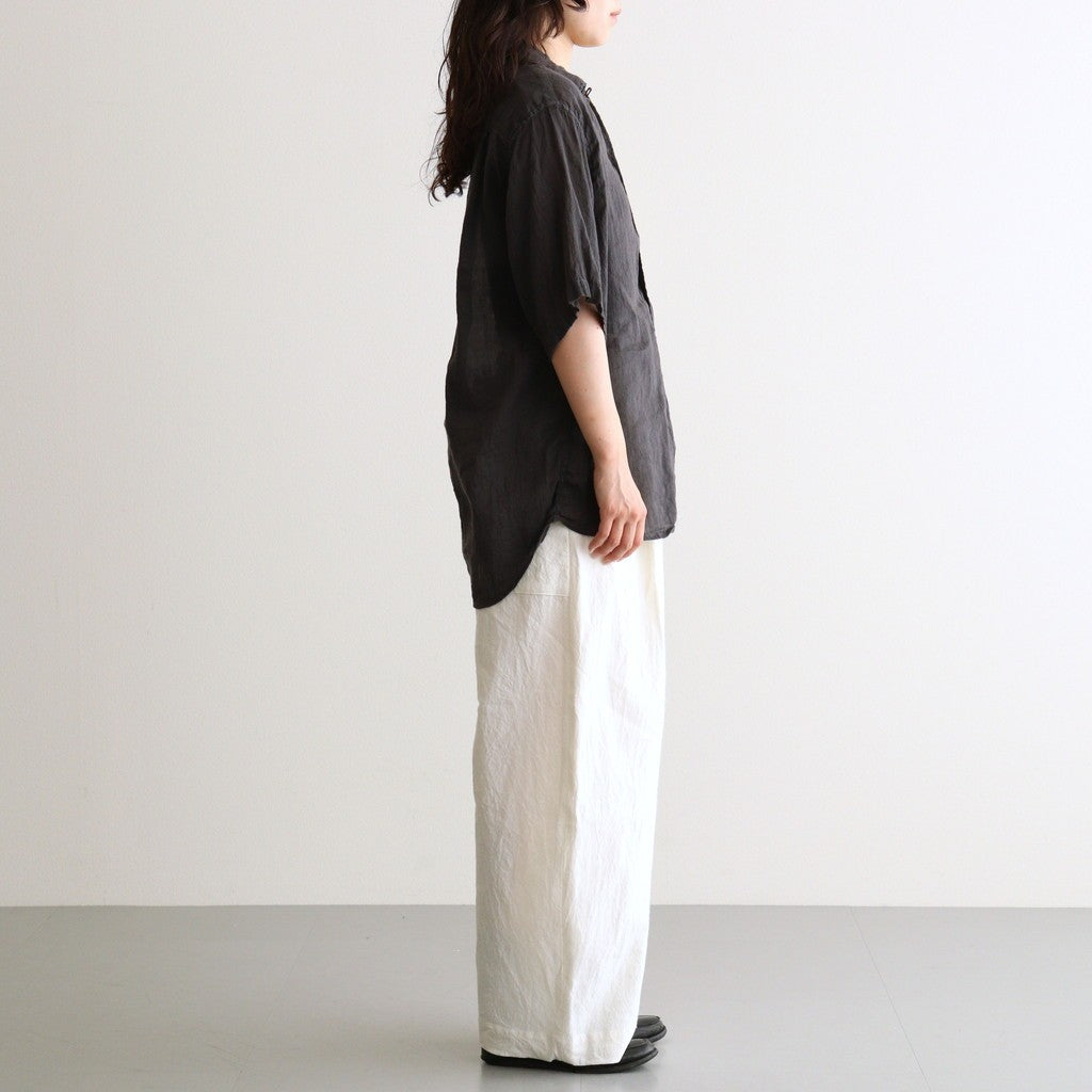 AUTO LOOM LINEN/COTTON PLAIN OVERDYE OPEN COLLAR S/SL SHIRTS #991D C.BLACK [IMDSH2612LCD]