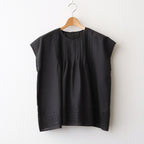80s VOILE PLAIN WITH CUT WORK LACE CREW NECK FRENCH/SL SHIRTS WITH PINTUCK #9900 BLACK [INSL26342]