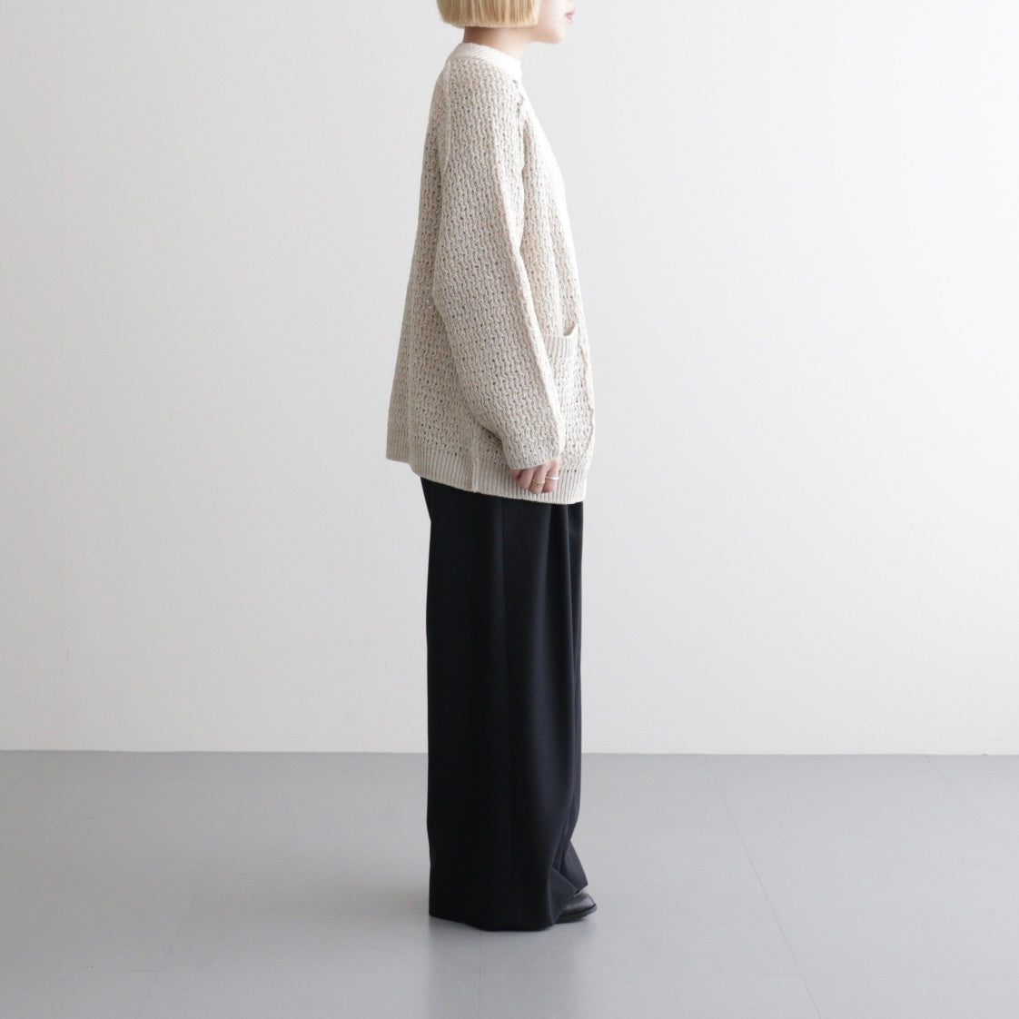 double honeycomb mesh-knit buttonless C/D #off white mix [WXSP-UW112]