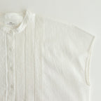 80s COTTON VOILE PLAIN BANDED COLLAR FRENCH/SL PINTUCK SHIRT #9100 OFF WHITE [NSL25042]