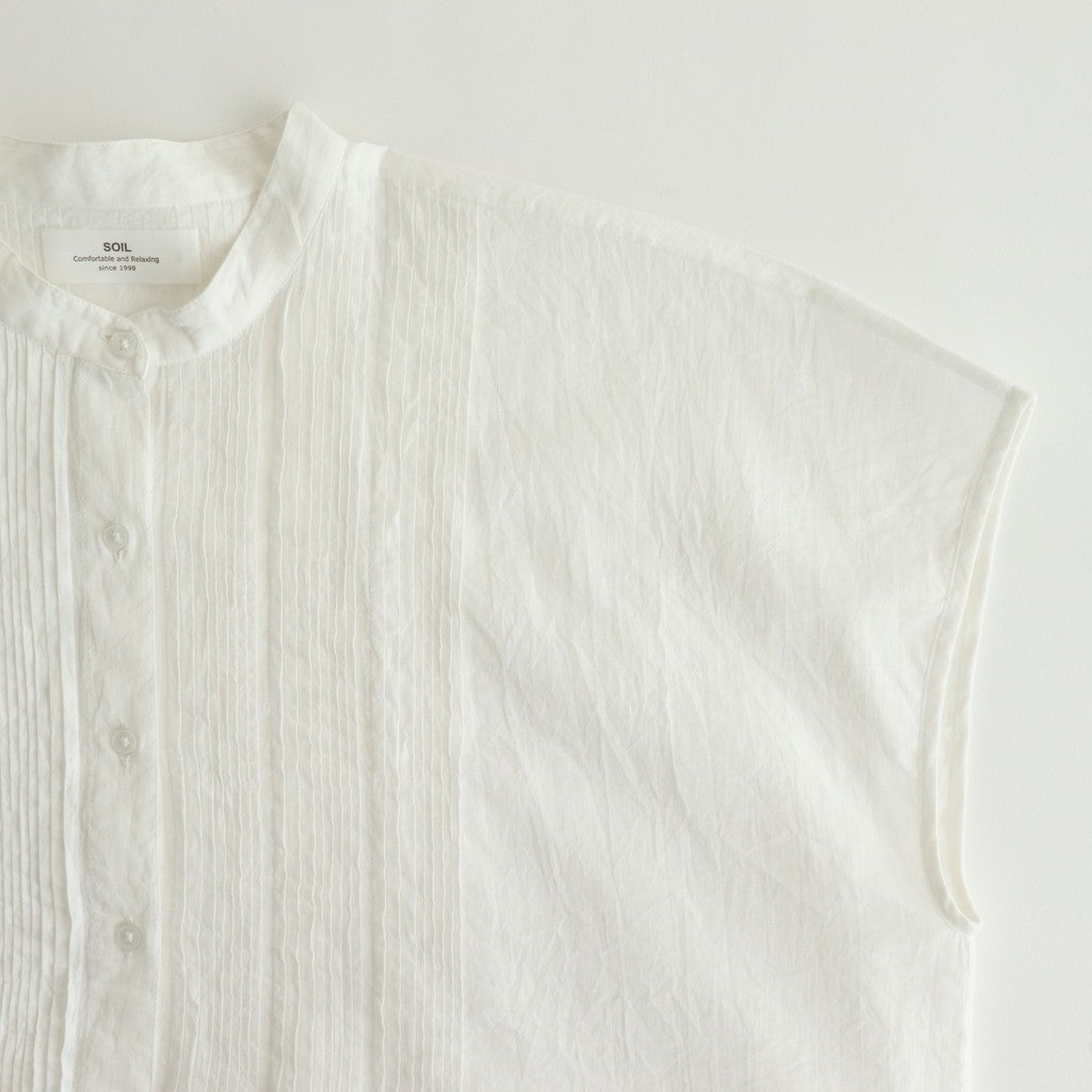80s COTTON VOILE PLAIN BANDED COLLAR FRENCH/SL PINTUCK SHIRT #9100 OFF WHITE [NSL25042]
