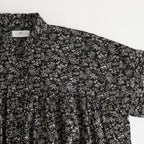 COTTON SLUB SMALL FLOWER PRINT FRILL COLLAR SHIRT WITH GATHER #9982 BLK (BLACK x BEIGE PRINT) [NSL25571]