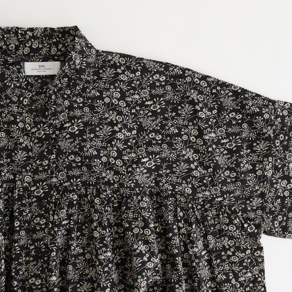 COTTON SLUB SMALL FLOWER PRINT FRILL COLLAR SHIRT WITH GATHER #9982 BLK (BLACK x BEIGE PRINT) [NSL25571]